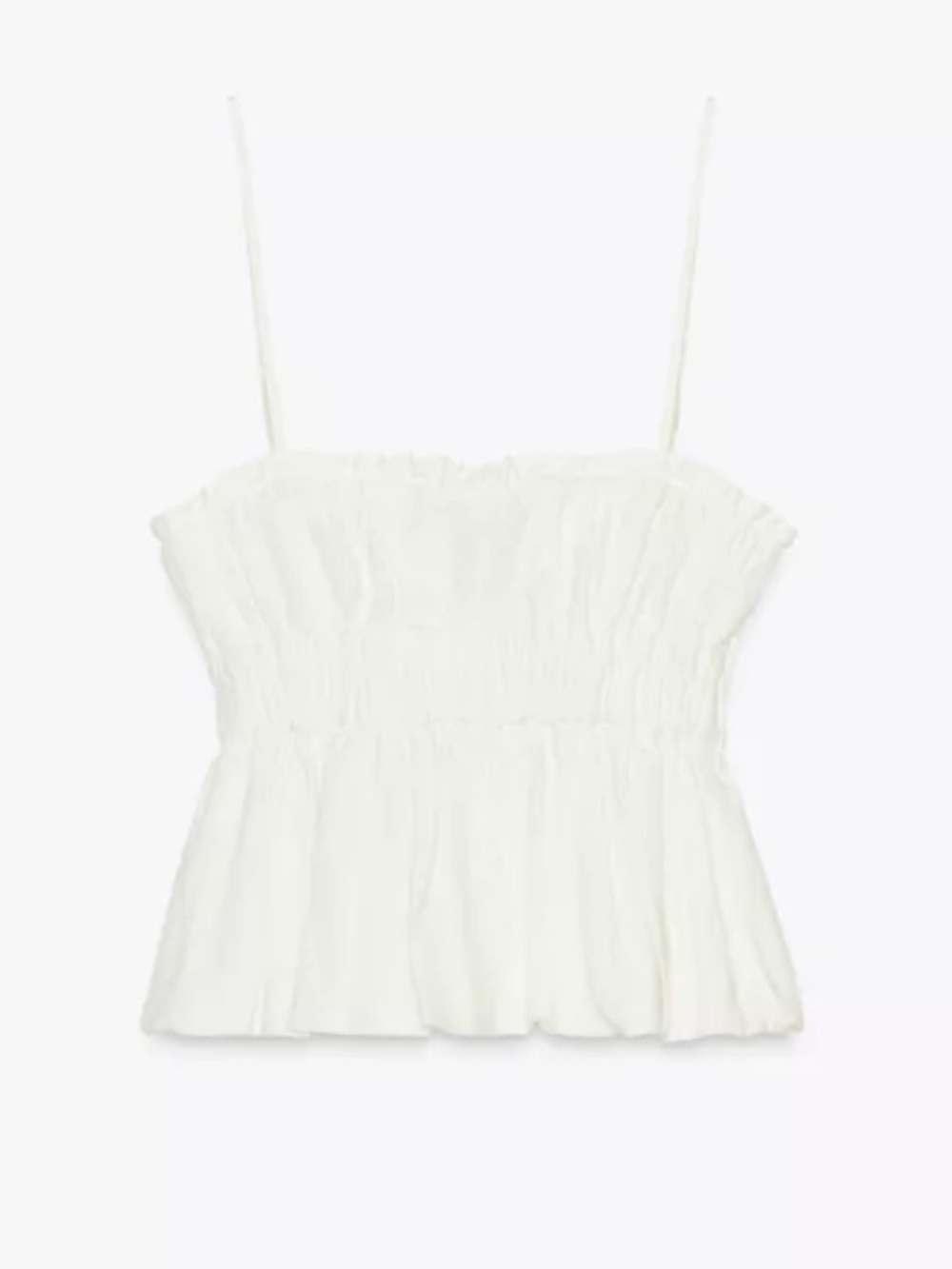 Zara White Linen-Blend Ruched Spaghetti Strap Top - Picture 4 of 8